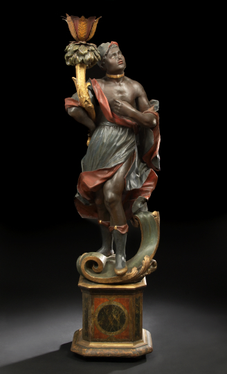 Appraisal: Continental Polychromed and Parcel-Gilt Blackamoor Figure th century and later