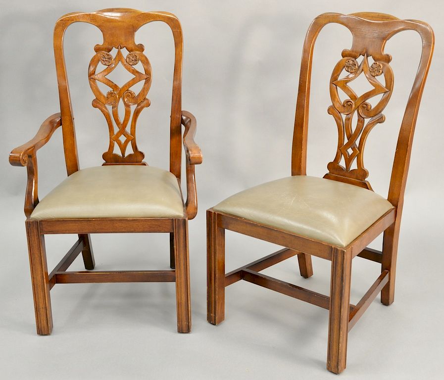 Appraisal: Set of six dining chairs all with carved backs to