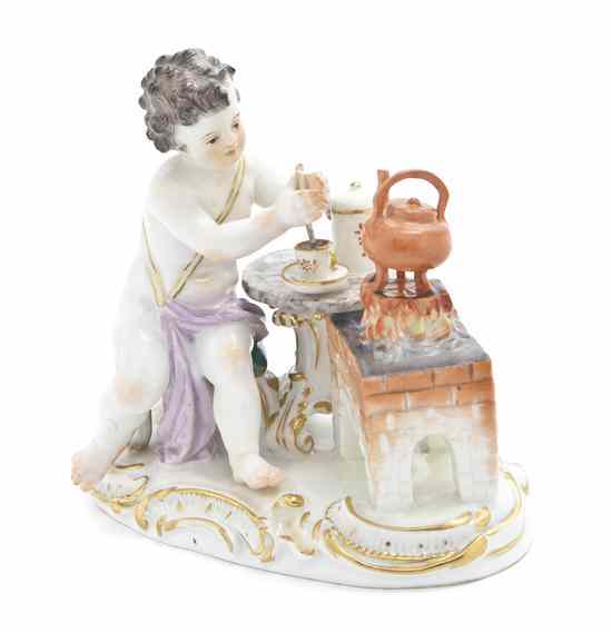 Appraisal: A Meissen Porcelain Figural Group depicting a seated putto with