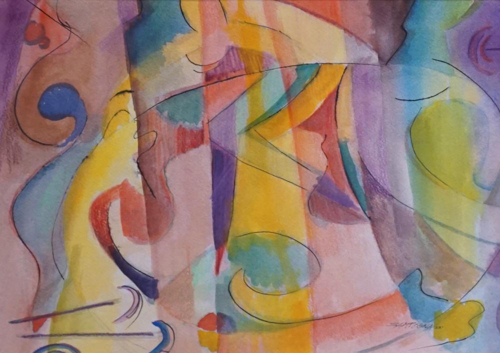 Appraisal: TH CENTURY SCHOOL ABSTRACT WATERCOLOR ON PAPER SIGNED SAMPOGNA L