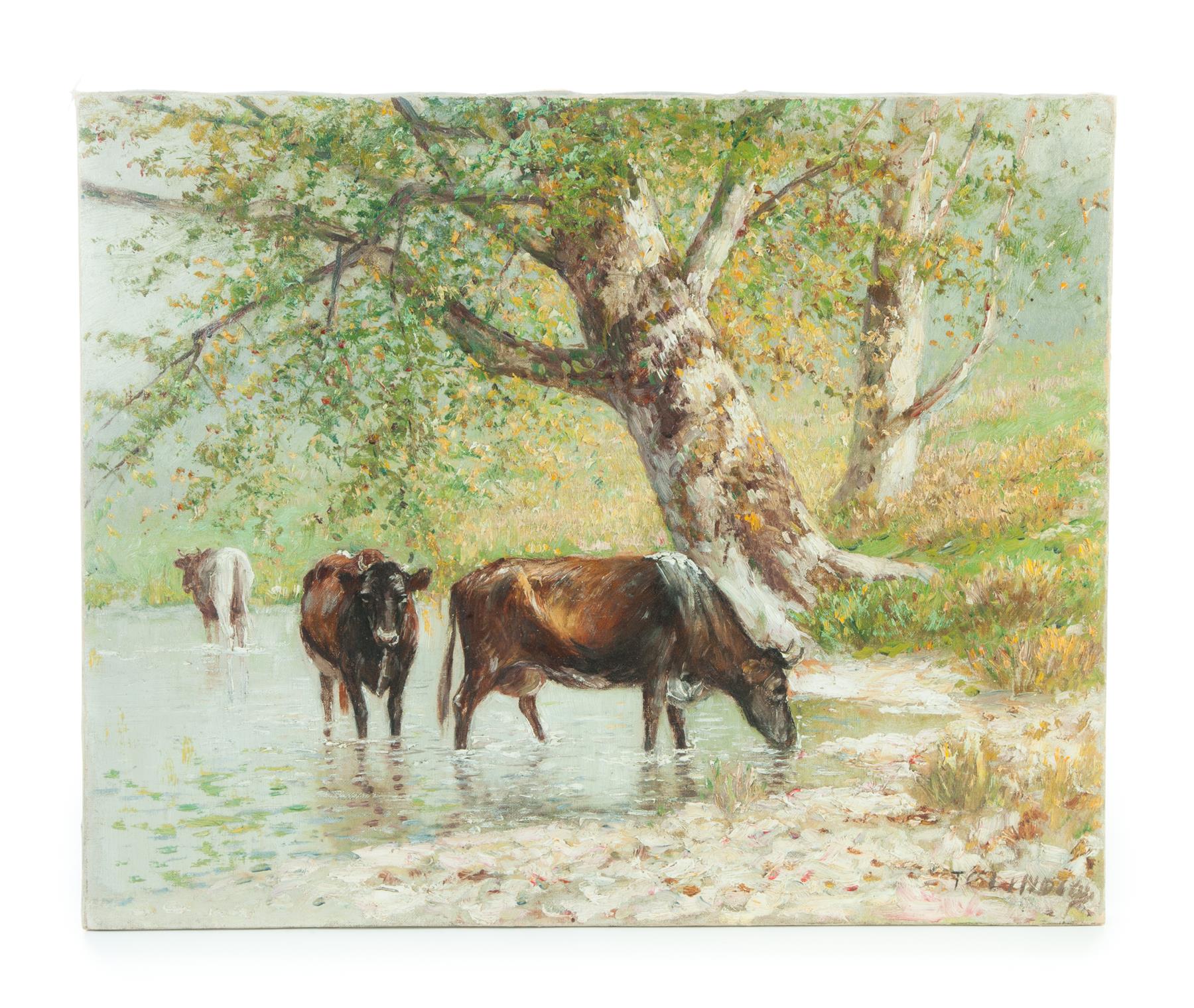 Appraisal: CATTLE BY THOMAS CORWIN LINDSAY OHIO - Oil on canvas