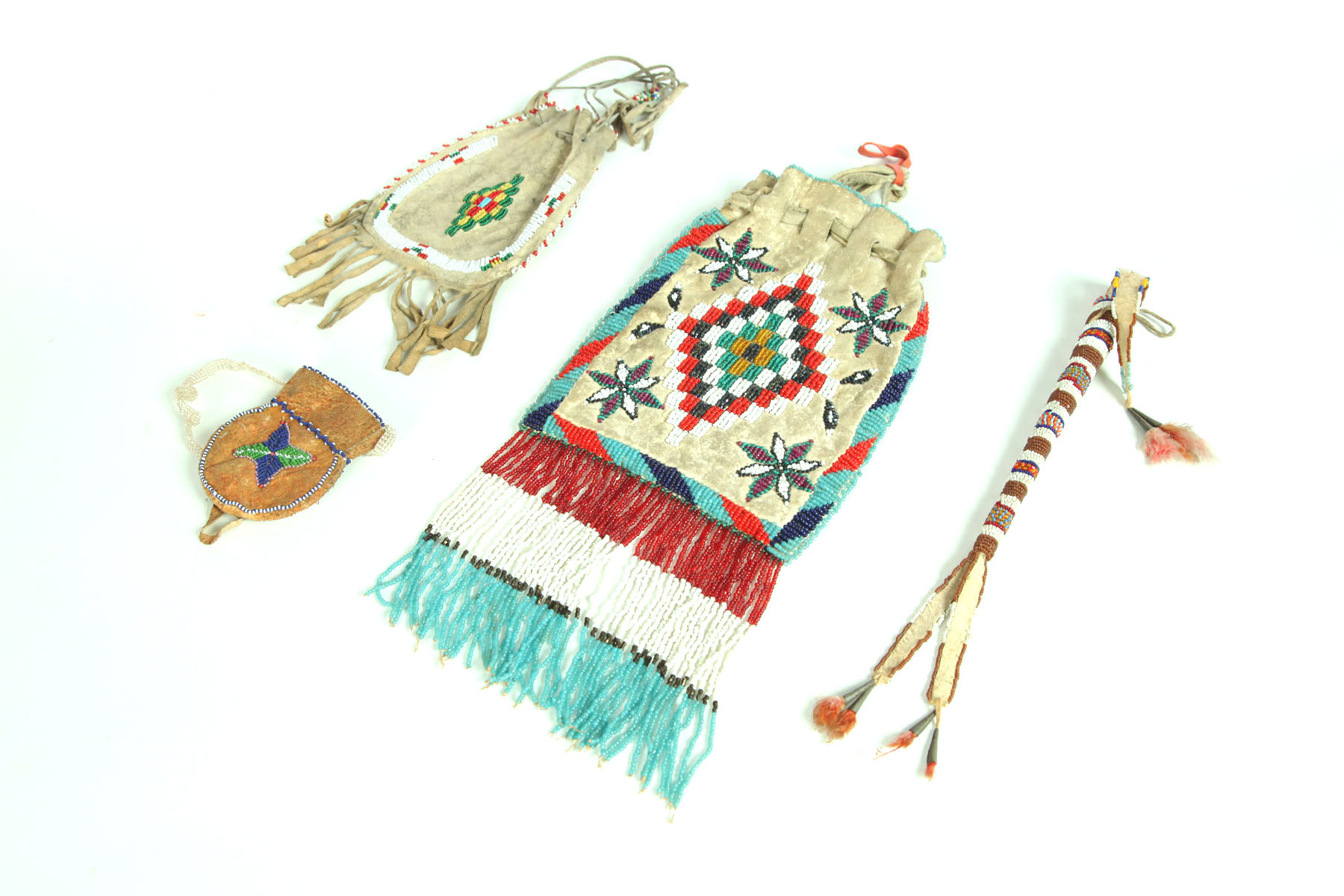 Appraisal: FOUR PIECES OF INDIAN BEADWORK Twentieth century Three American Indian