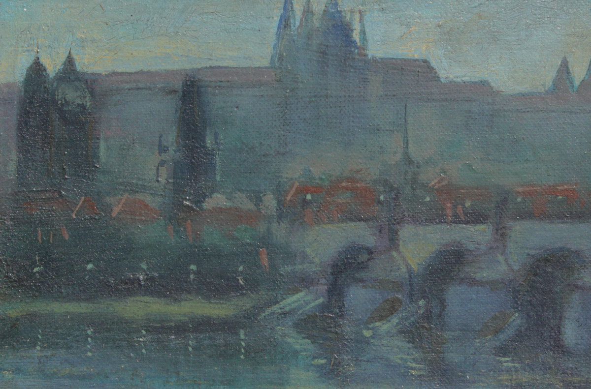 Appraisal: MINIATURE ILLEGIBLY SIGNED EUROPEAN CITY PAINTING Oil Canvasboard '' x