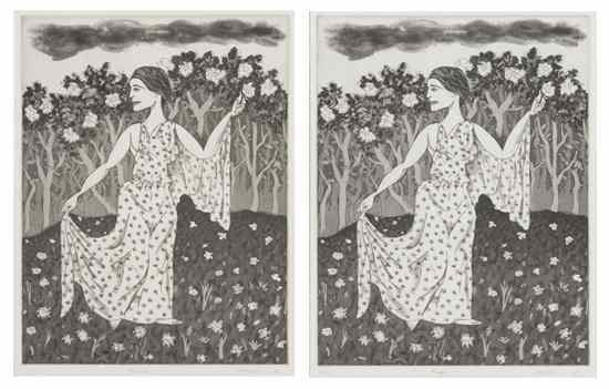 Appraisal: David Sharpe American b Flora a pair of works etching