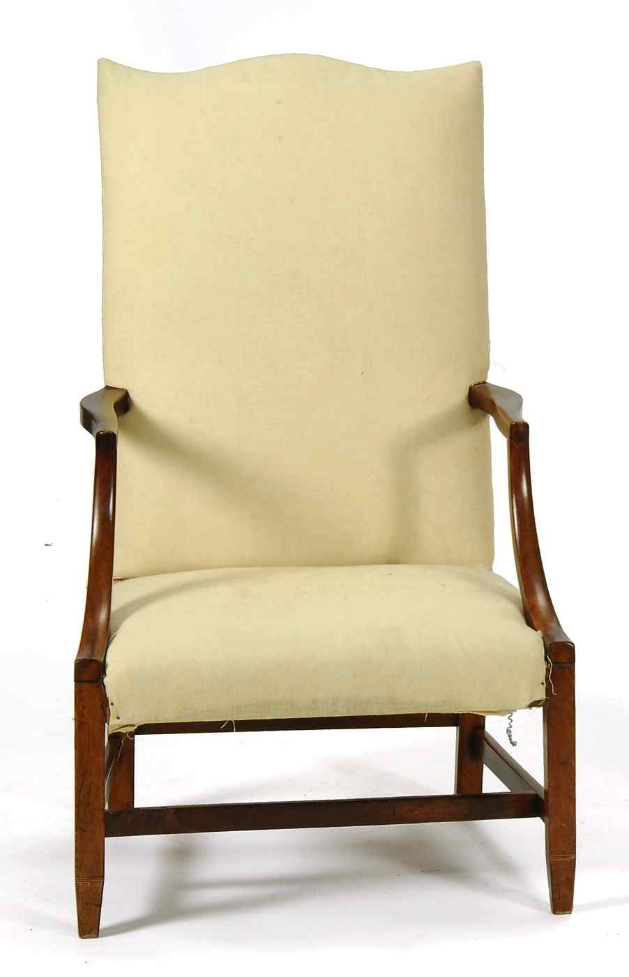 Appraisal: ANTIQUE AMERICAN HEPPLEWHITE LOLLING CHAIRCirca - In mahogany Recessed front