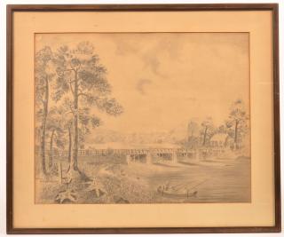 Appraisal: Lake and Landscape Pencil Drawing Signed R R Woodring Image