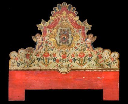 Appraisal: ITALIAN ROCOCO-STYLE PAINTED WOOD QUEEN-SIZED HEADBOARD The shaped panel painted