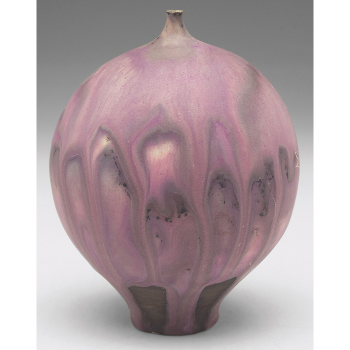 Appraisal: Rose Cabat vase bulbous shape covered in a purple and