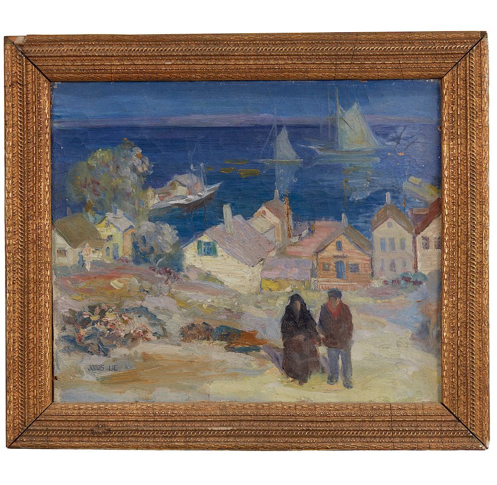 Appraisal: Jonas Lie - Painting Glouster Village Framed Jonas Lie -