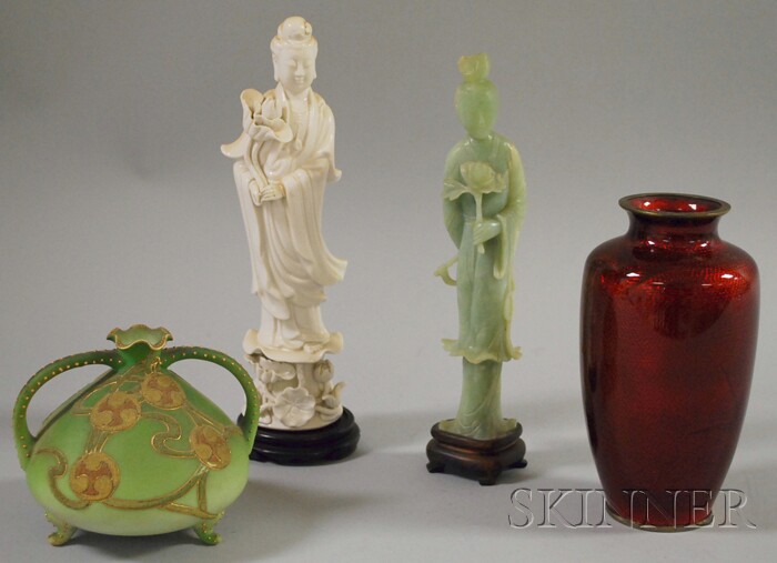 Appraisal: Four Assorted Asian Items a carved jade Guan Yin blanc-de-chine-style