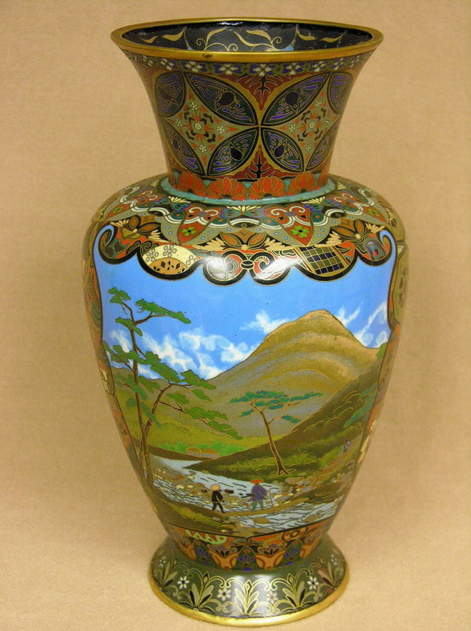 Appraisal: INCH SCENIC JAPANESE CLOISONNE VASE landscape one one side bird