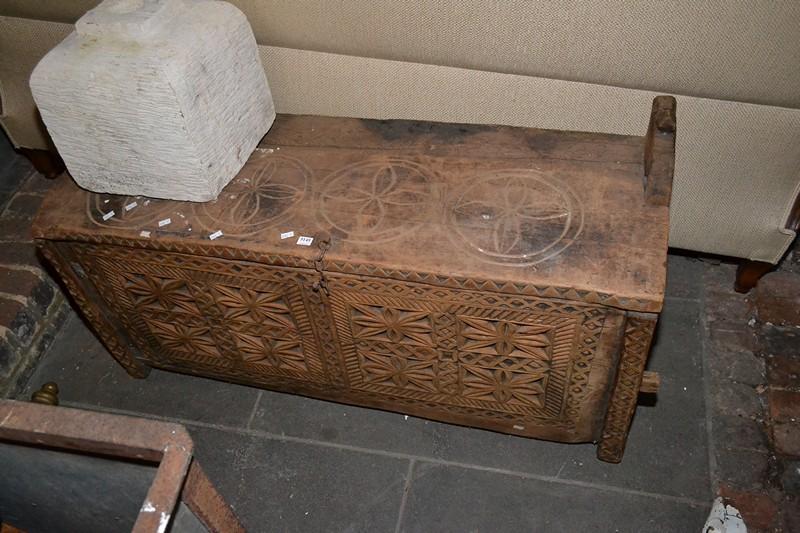 Appraisal: A LARGE AFGHAN CEDAR CHEST WITH DECORATIVE CARVING A LARGE