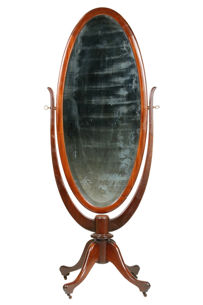 Appraisal: CHEVAL MIRROR Oval Mahogany Framed Dressing Mirror ca with beveled