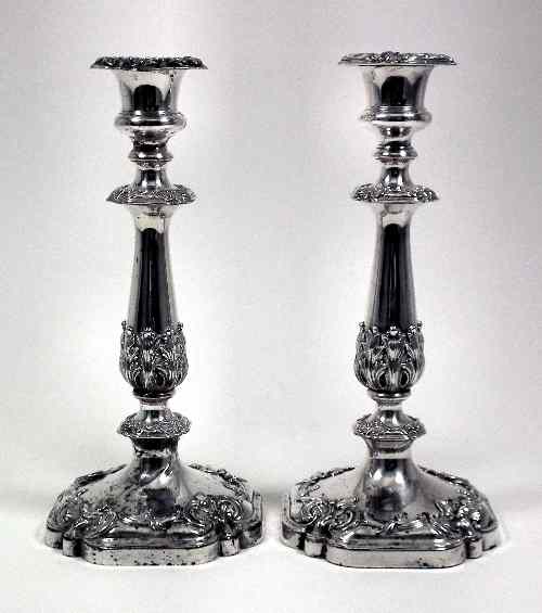 Appraisal: A pair of early th Century Sheffield plate pillar candlesticks