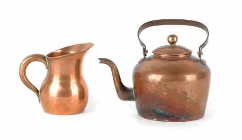 Appraisal: Pennsylvania miniature copper tea kettle ca with gooseneck spout and