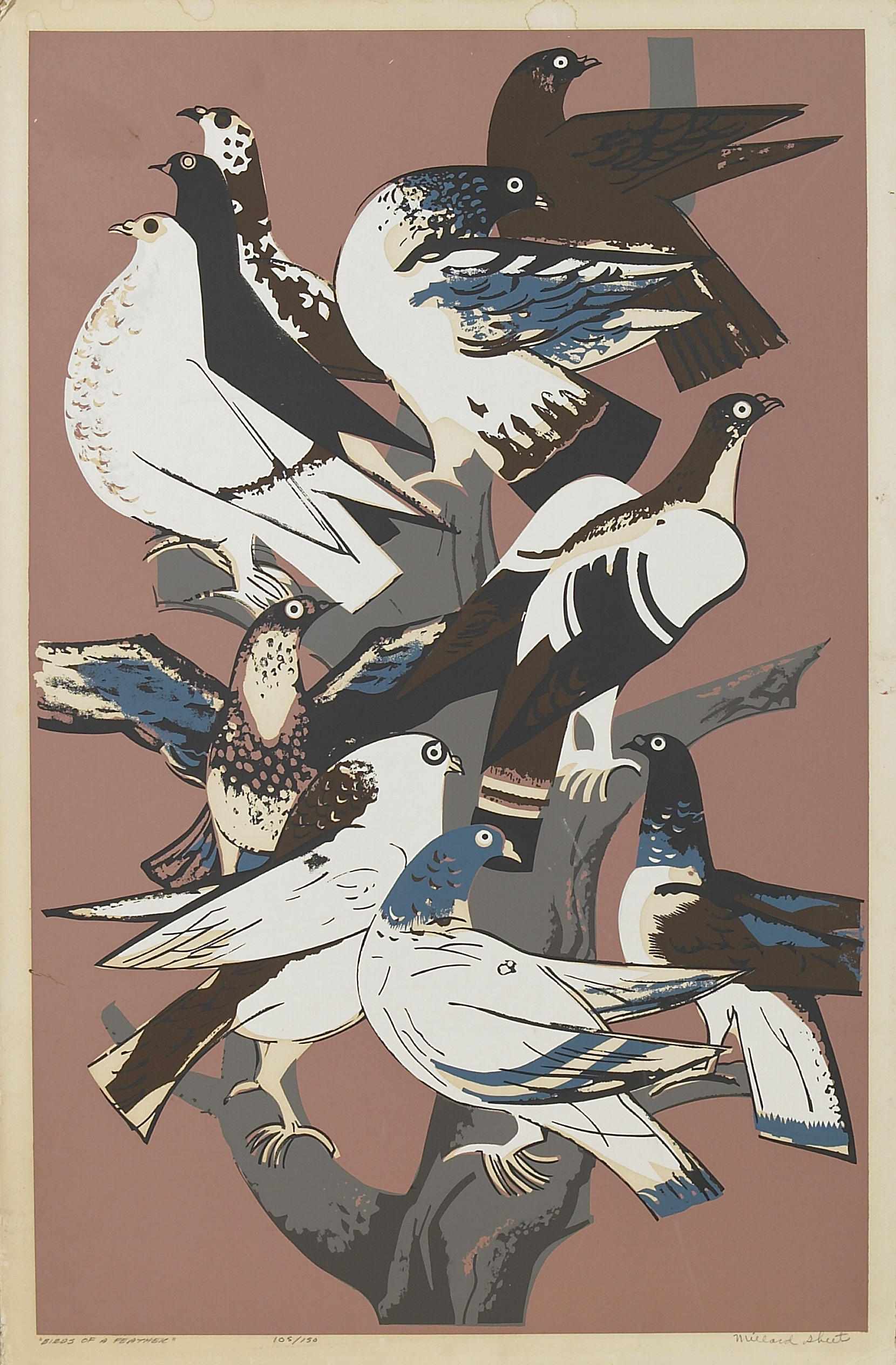 Appraisal: Millard Sheets American - Birds of a Feather Screenprint in