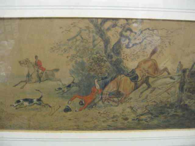 Appraisal: British Watercolors of Fox Hunt Accident image area '' x