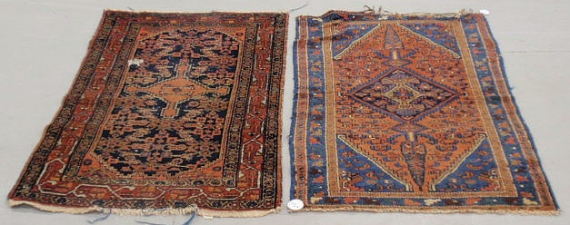 Appraisal: Two Hamadan oriental throw mats Both ' x '