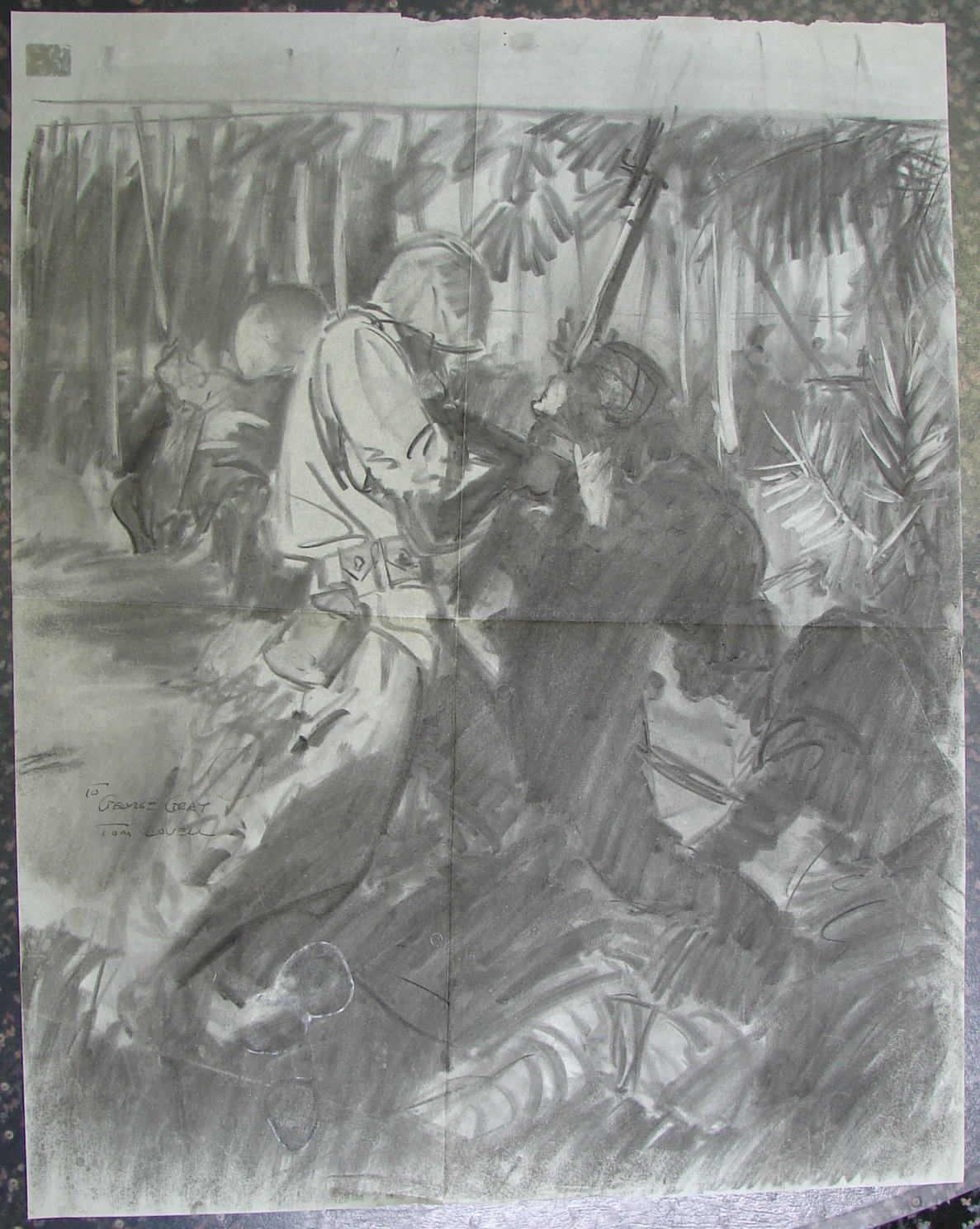 Appraisal: Tom Lovell American - CLOSE COMBAT Charcoal on paper Inscribed