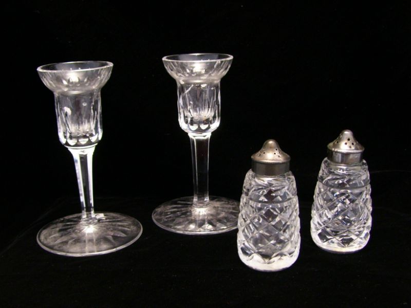 Appraisal: Waterford Lot Includes Pair of crystal Waterford candleholders Measures high