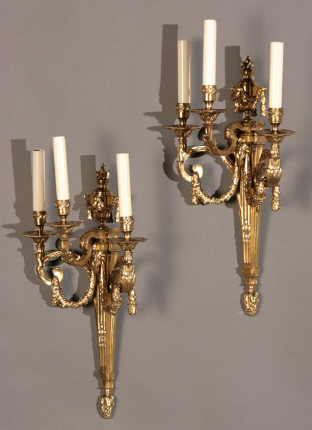 Appraisal: Set of Four Louis XVI Style Ormolu Three-Light Bras de