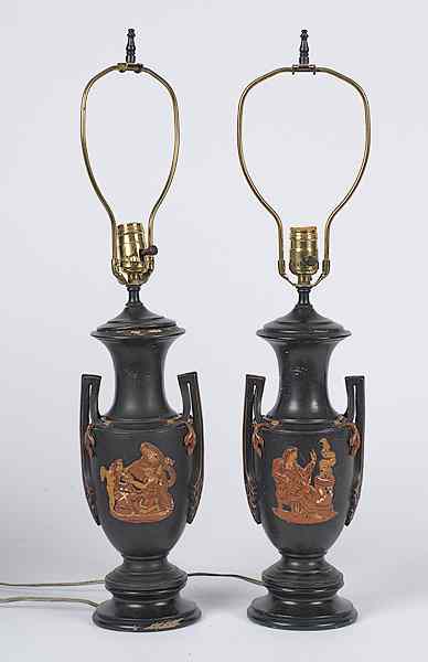 Appraisal: Classical-Style Lamps th century a pair of classical-style handled vases