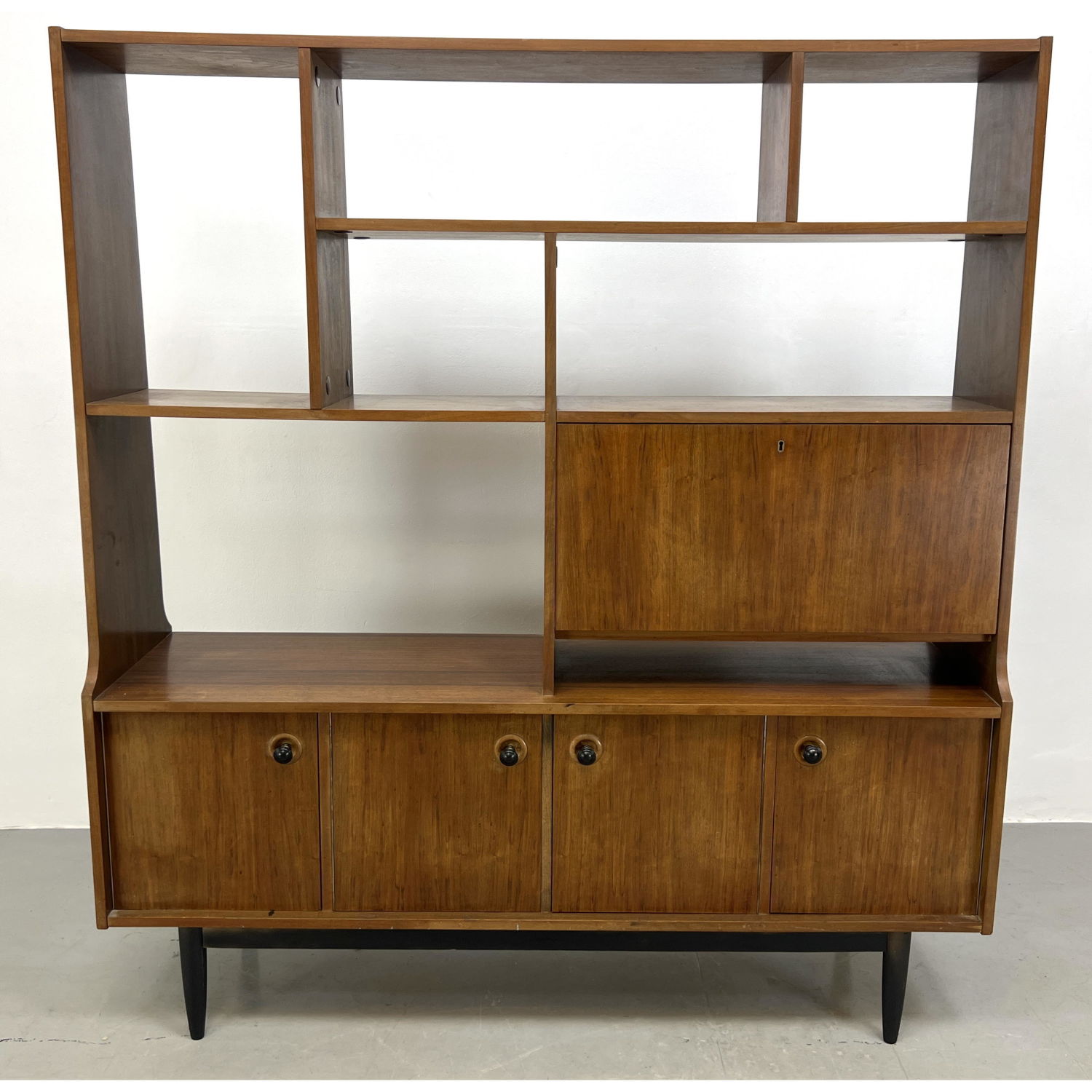 Appraisal: American Modern Walnut Cabinet with Display Shelf Open display shelves