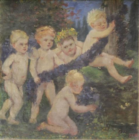 Appraisal: Initialed 'MW' th C Oil on Canvas of Putti Initialed