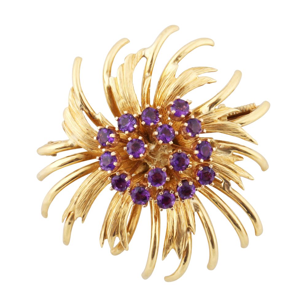 Appraisal: KT AMETHYST AND GOLD BROOCH KT AMETHYST AND GOLD BROOCH