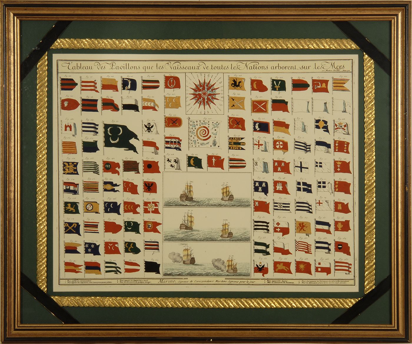 Appraisal: FRAMED FRENCH SIGNAL FLAG CHART Tableau des Pavillons que les