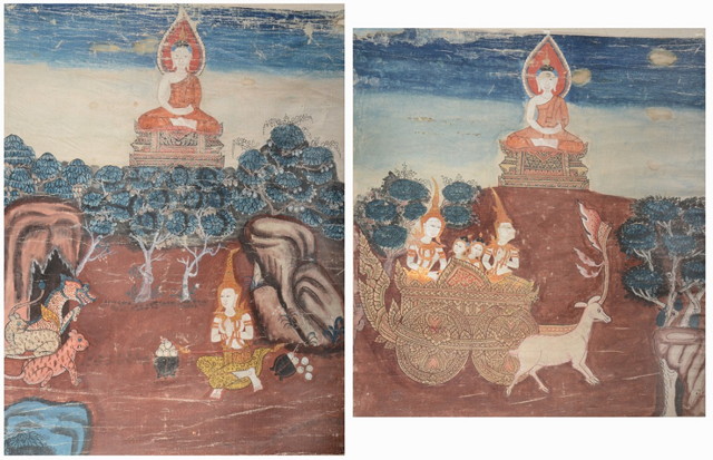 Appraisal: A PAIR OF SOUTH EAST ASIAN PAINTINGS ON CANVAS each