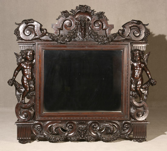 Appraisal: Continental Baroque Style Walnut Overmantel Mirror Late th-Early th Century