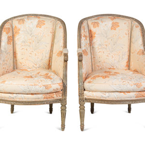 Appraisal: A Pair of Louis XVI Style Gray-Painted Berg res Late