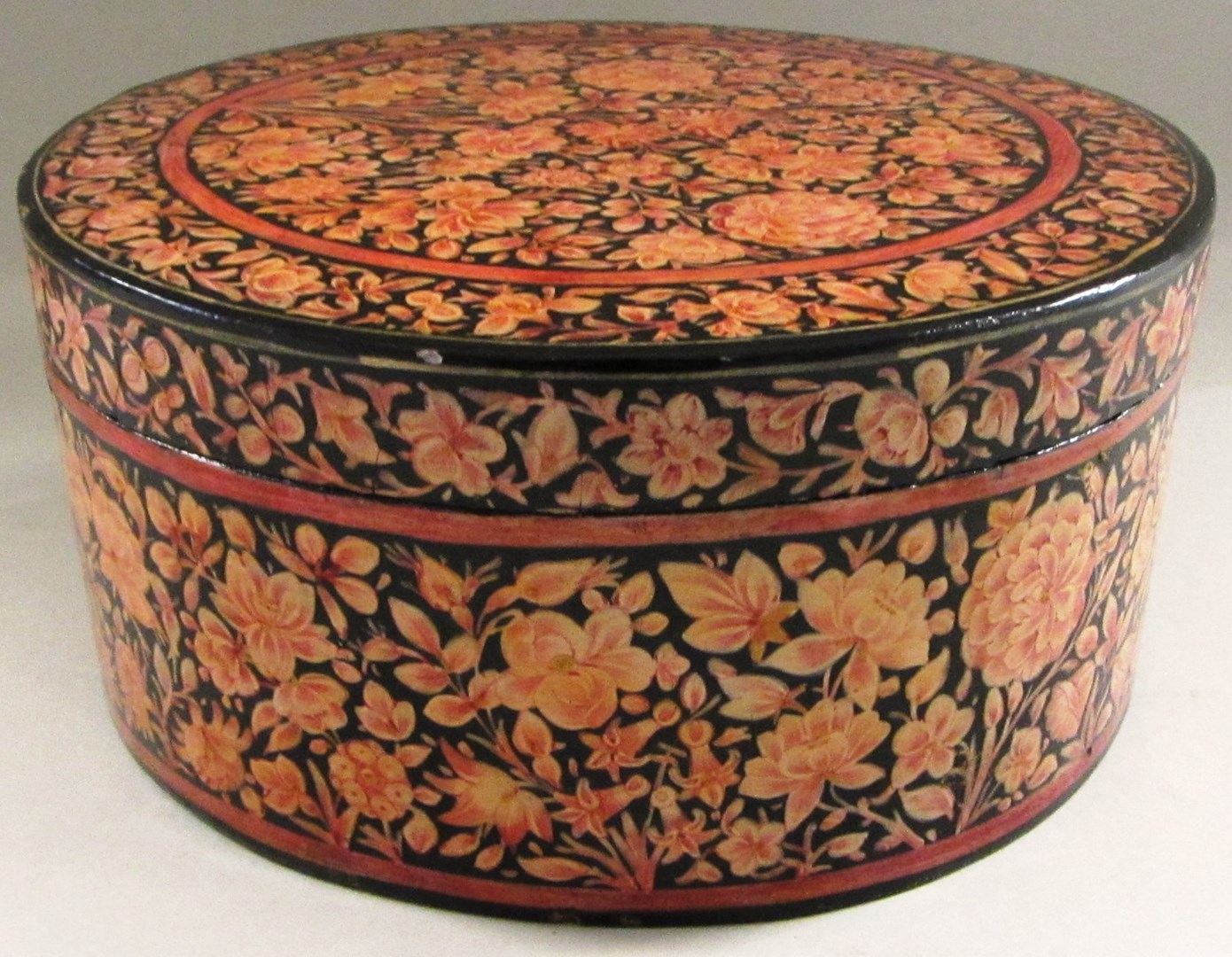 Appraisal: A lacquered papier mache circular storage box Kashmir India th