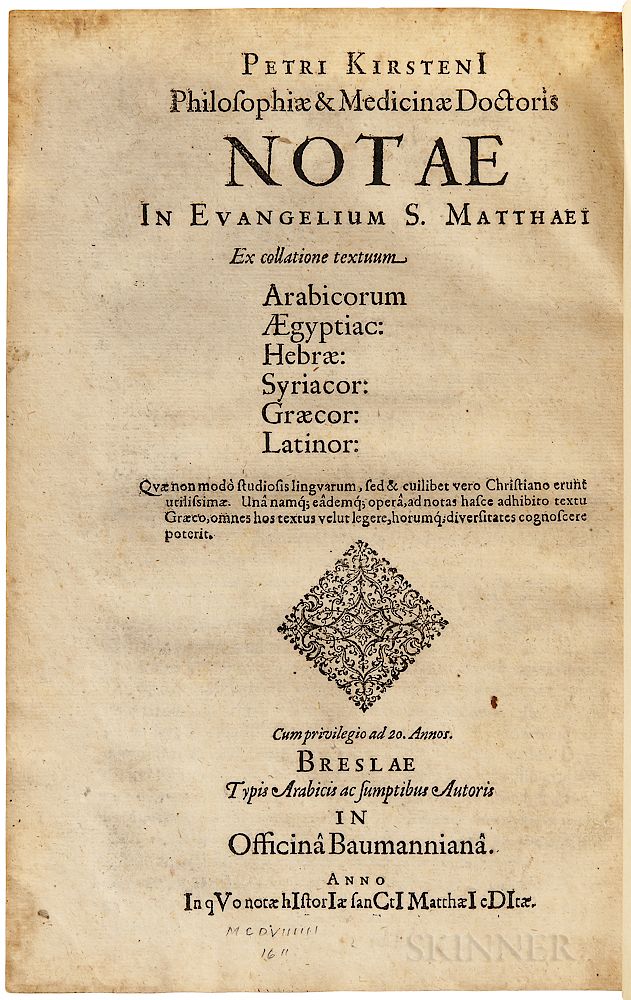 Appraisal: Kirsten Peter - Notae in Evangelium S Matthaei Ex Collatione