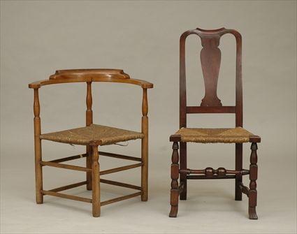 Appraisal: Rush-Seat Corner Chair and Side Chair