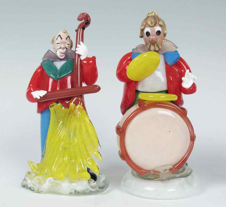 Appraisal: PAIR MURANO CLOWN MUSICIANS Cello player '' h drummer ''