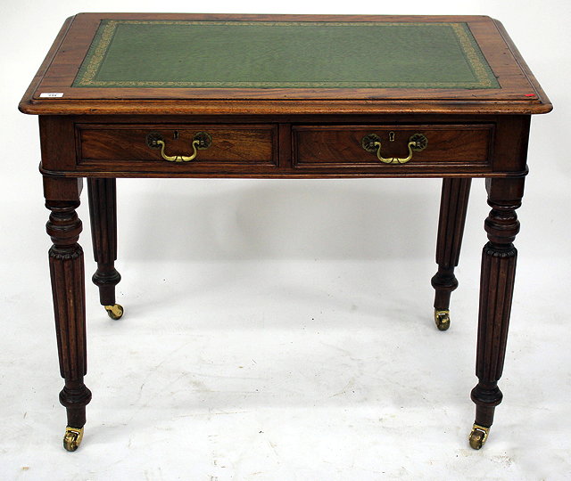 Appraisal: A VICTORIAN MAHOGANY WRITING TABLE with green leather inset top