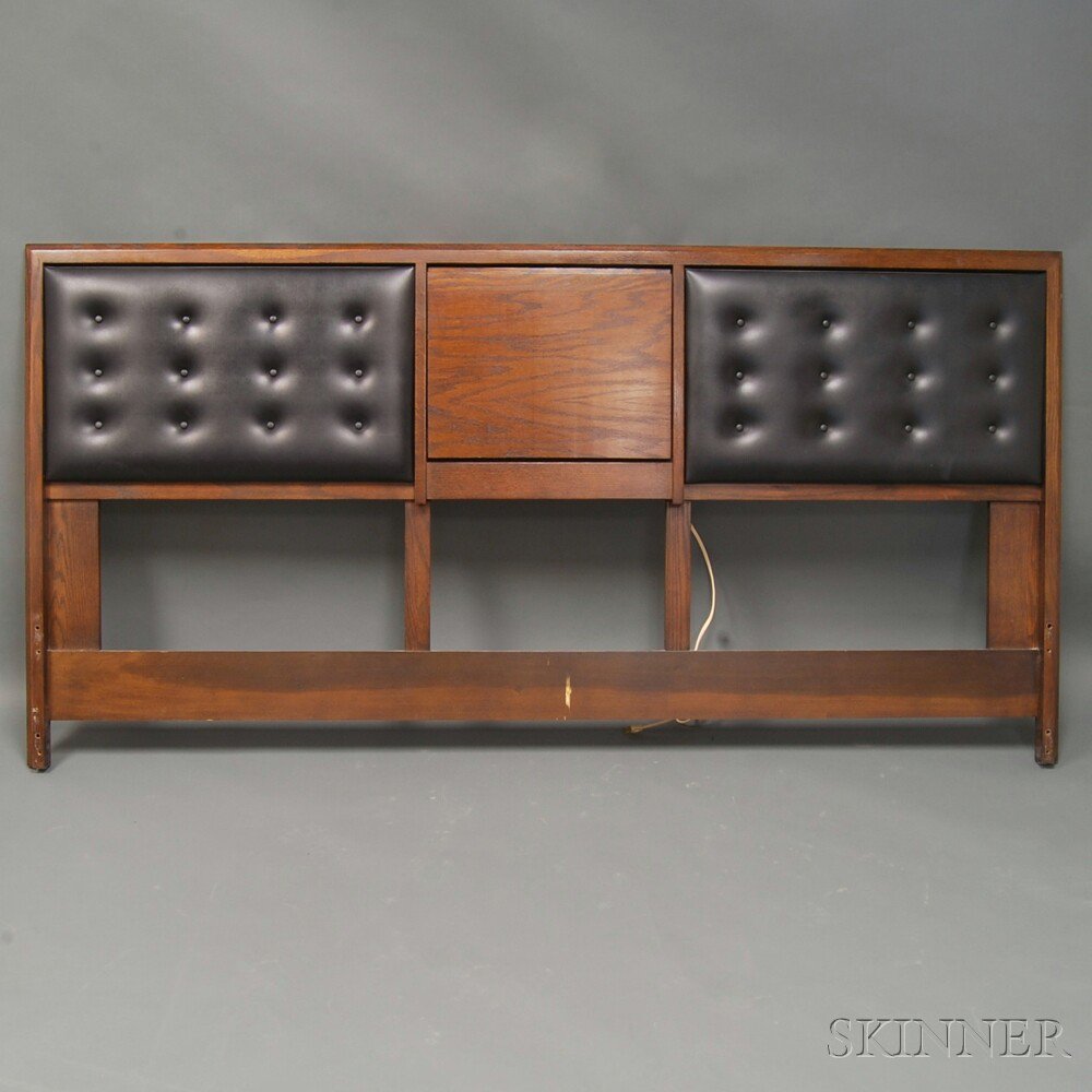 Appraisal: Mid-century Modern Oak and Vinyl Headboard mid- th century with