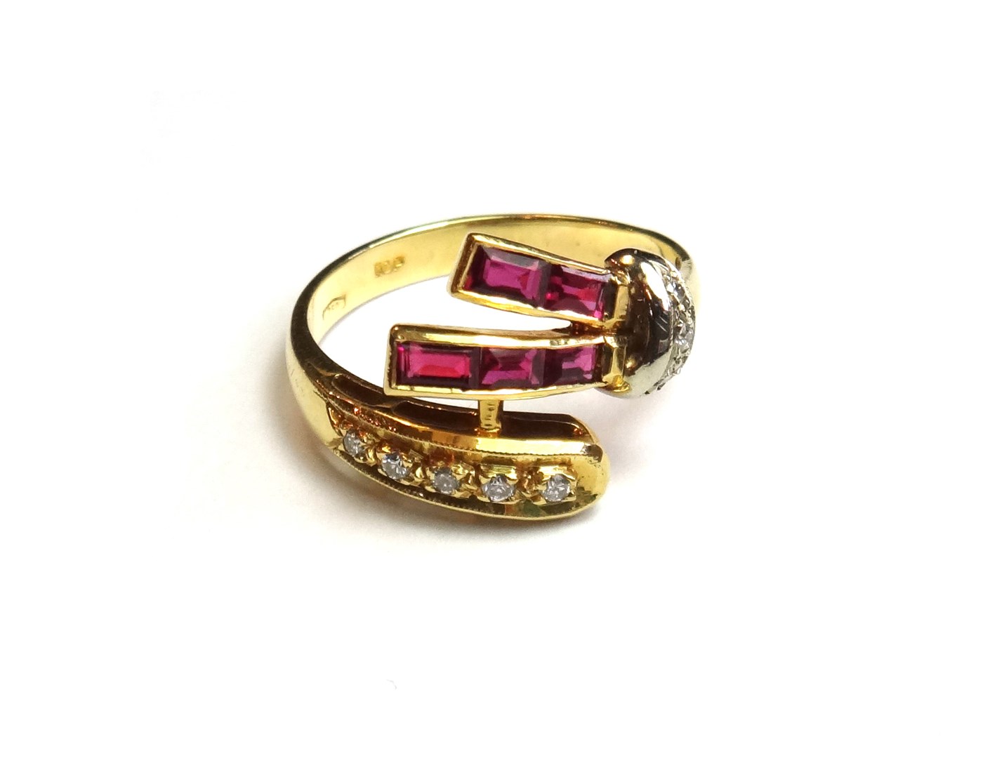 Appraisal: An ct gold ruby and diamond set ring mounted with