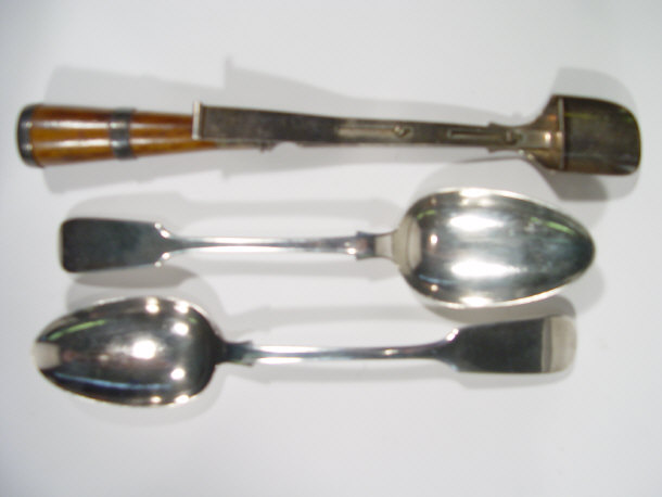 Appraisal: Pair of Victorian silver tablespoons and a silver plated stilton