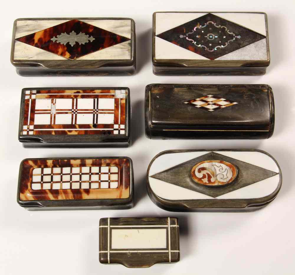 Appraisal: HORN SNUFF BOXES - Seven th- th c Horn Snuff