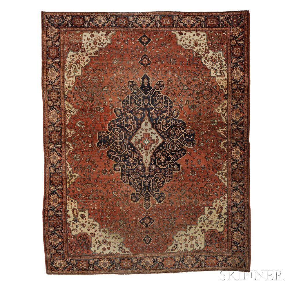 Appraisal: Antique Fereghan Carpet West Persia c the navy lobed and