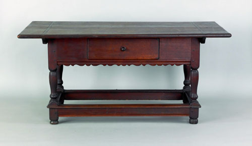 Appraisal: Pennsylvania William Mary tavern table ca the rectangular top overhanging