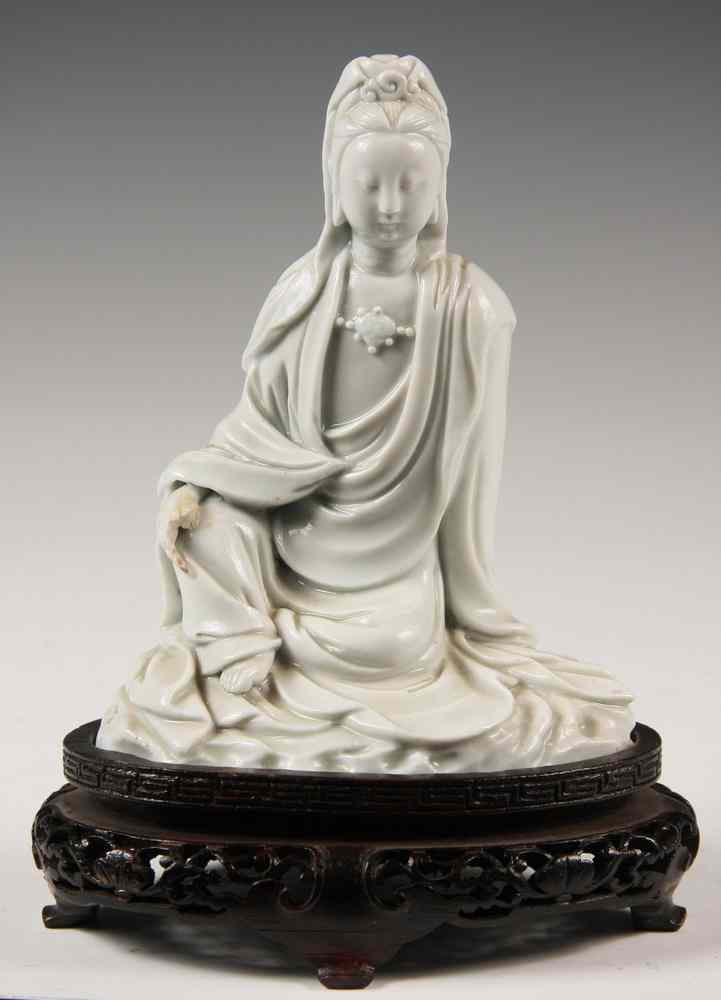 Appraisal: BLANC DE CHINE FIGURE ON STAND - th c Qing