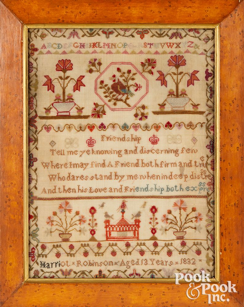 Appraisal: English silk on linen sampler dated English silk on linen