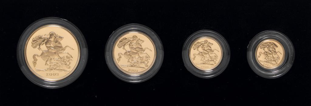 Appraisal: ELIZABETH II GOLD PROOF SOVEREIGN FOUR-COIN COLLECTION cased g