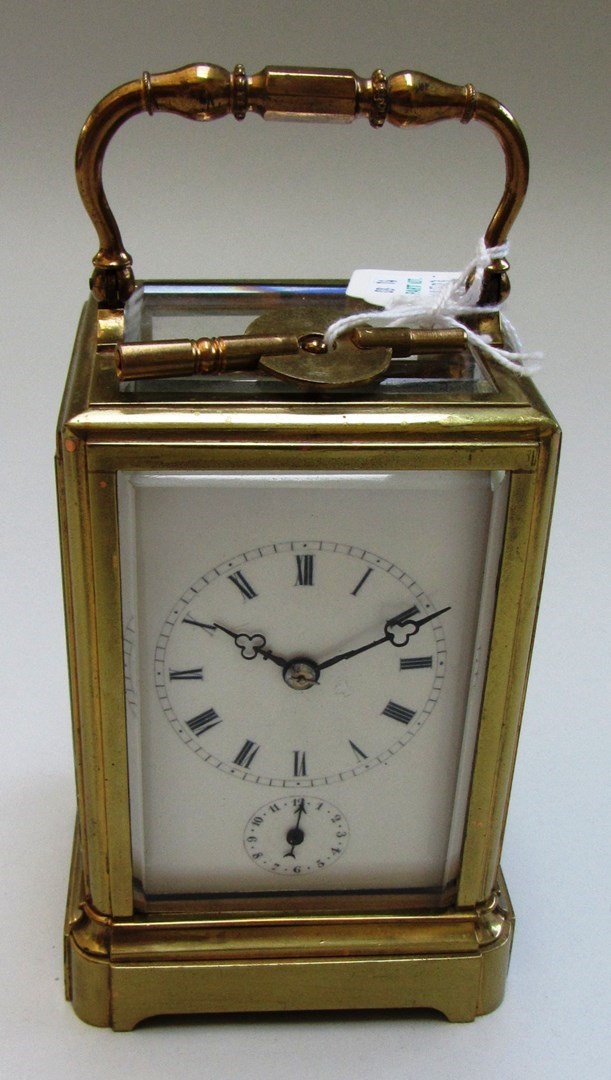 Appraisal: A French gilt brass cased carriage clock late th century