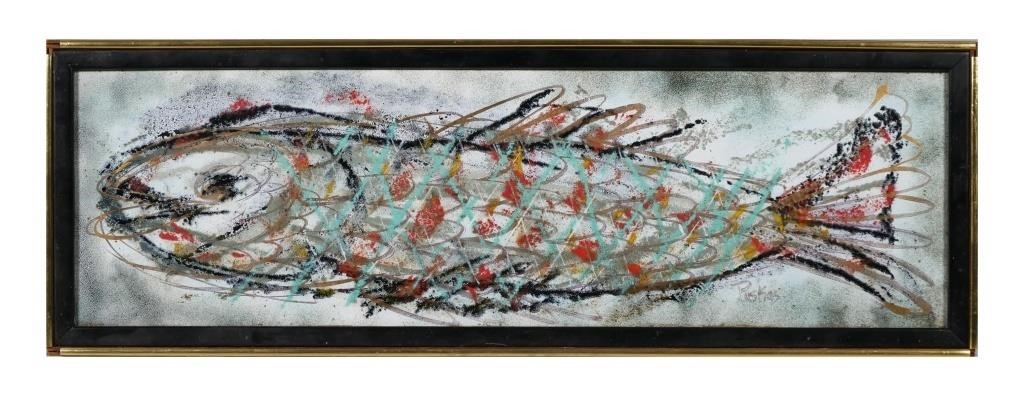 Appraisal: Large enamel on copper image of a fish by John