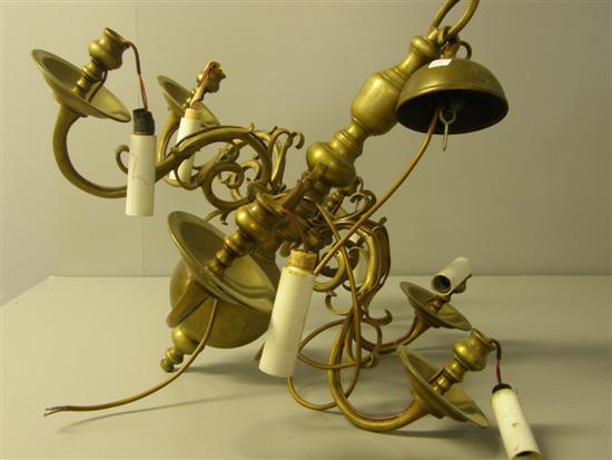 Appraisal: Dutch style six branch brass chandelier late th century the